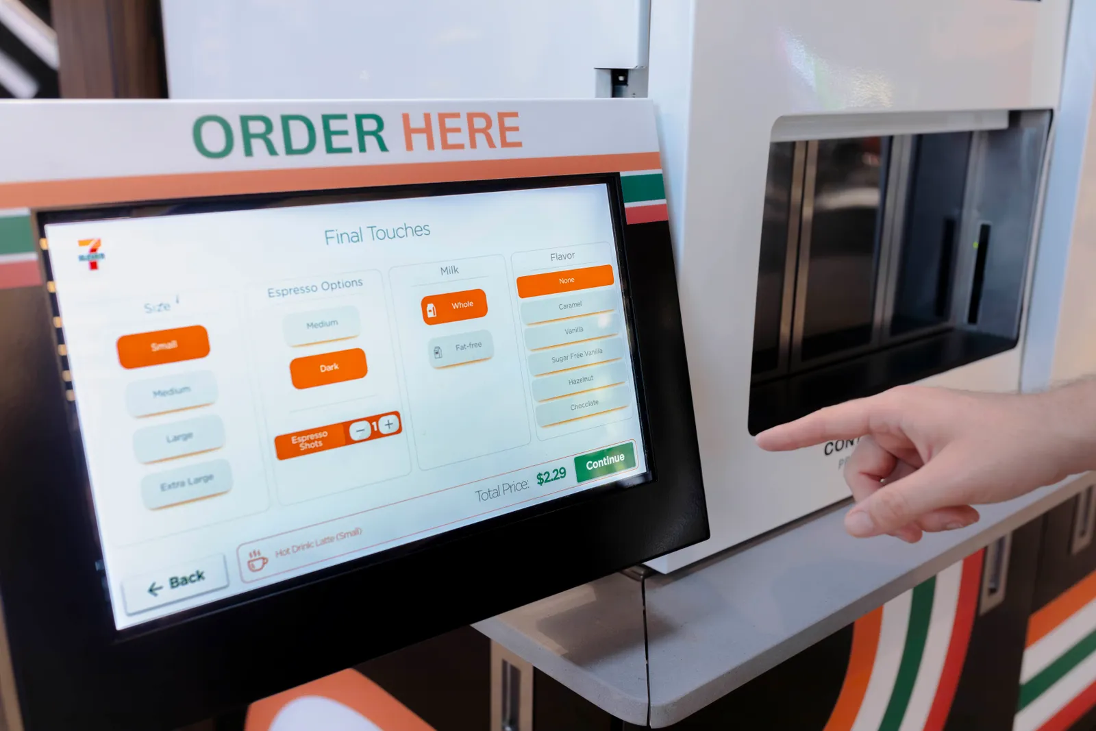 A photo of a "Coffee of the Future" machine in a 7-Eleven.