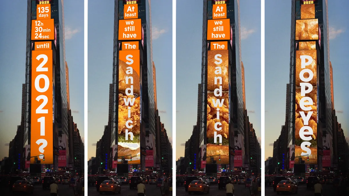 Popeyes Times Square activation retrieved by Marketing Dive on Aug. 19, 2020