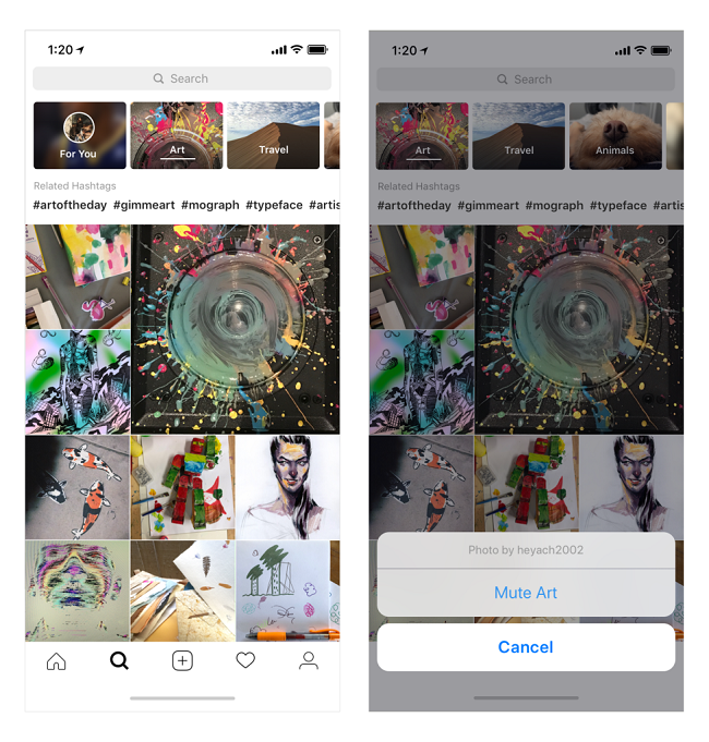 Updated Instagram Explore layout