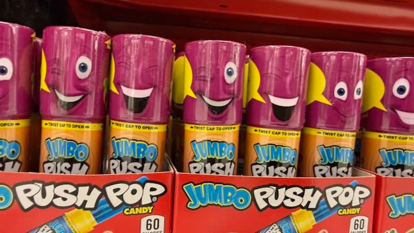 Push Pop candy made by Bazooka on a store shelf