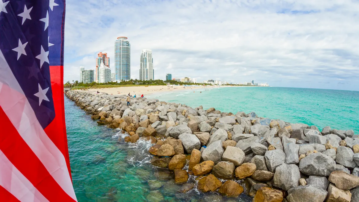 Image of Miami Florida with Flag on side