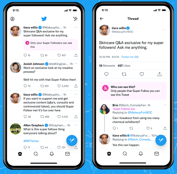 Twitter Super Follows example