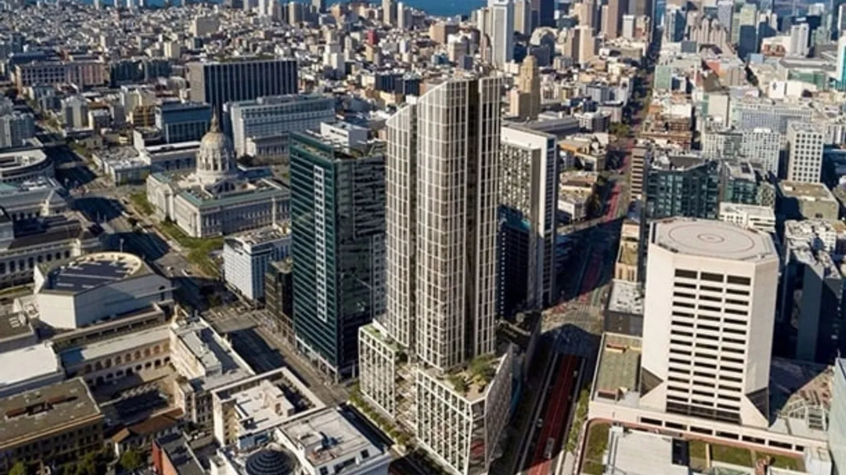 A rendering of a 47-story tower as seen from above.