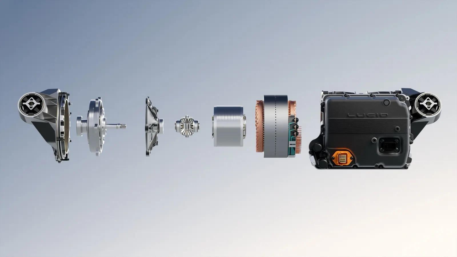 How the components of the Lucid Atlas drive unit fit together