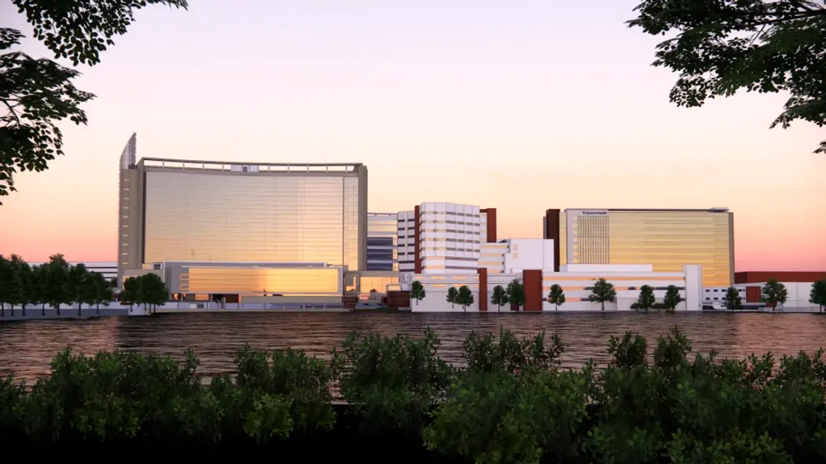 A rendering of AdventHealth’s planned 14-story tower on its Orlando, Fla., campus.