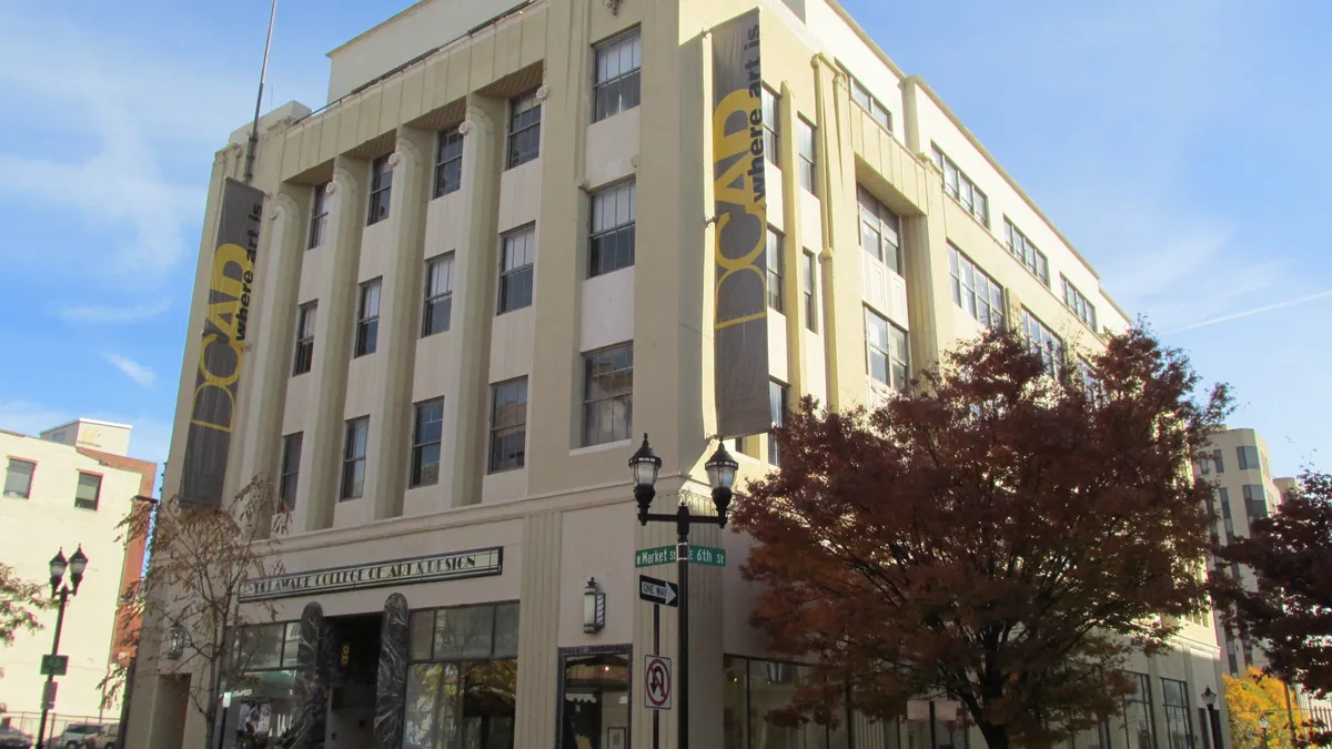 View of Delaware College of Art and Design building in Wilmington from the street.