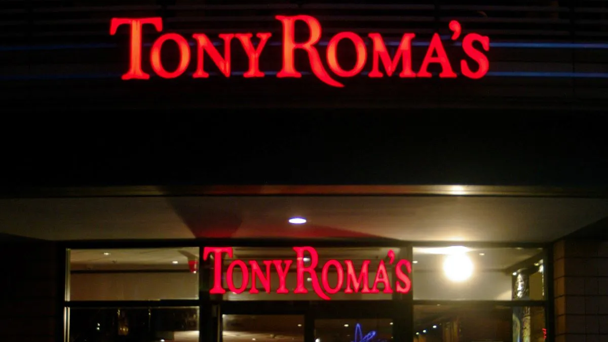 An image of a Tony Roma's with red neon backlighting