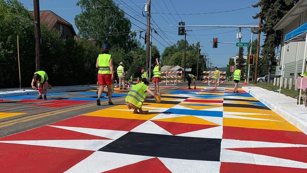 Asphalt art installation in Fairbanks, Alaska.