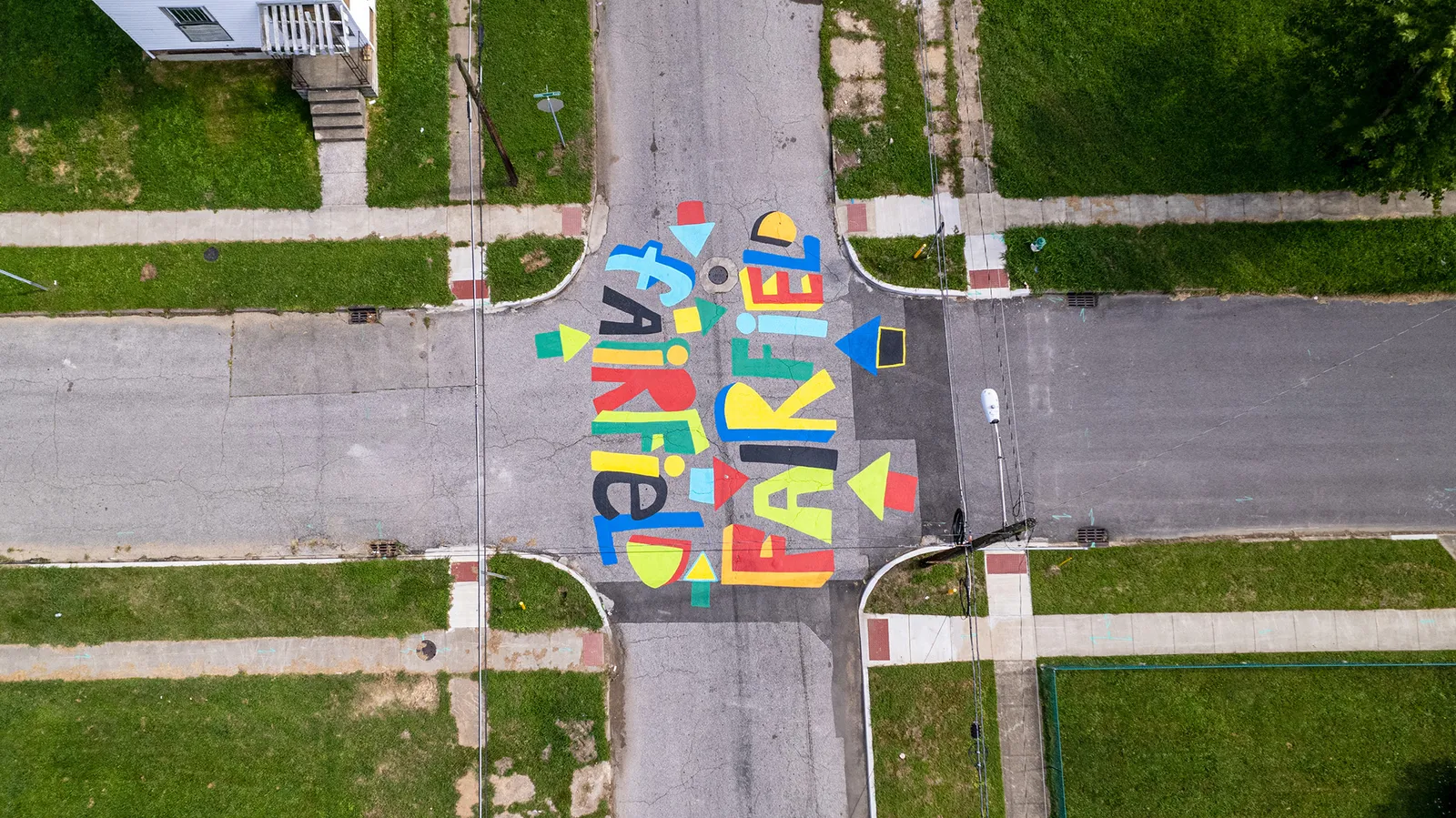 Asphalt art installation in Huntington, West Virginia.