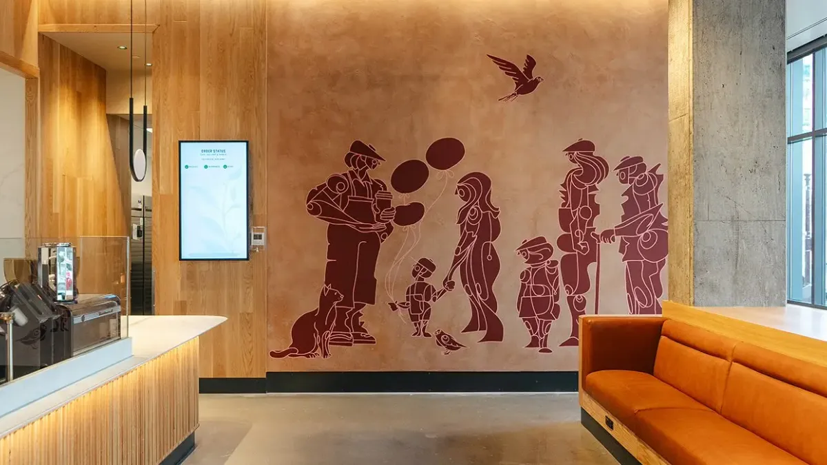 A mural in a Washington, D.C., Starbucks designed to highlight the chain's efforts at inclusive spatial design.