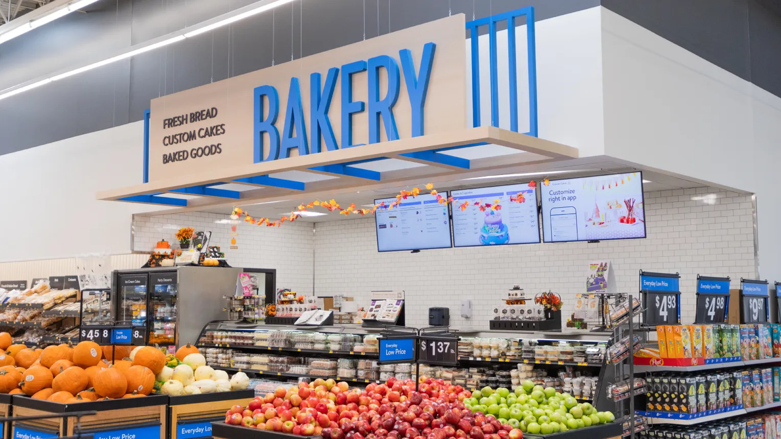 An interior shot of Walmart's bakery section.