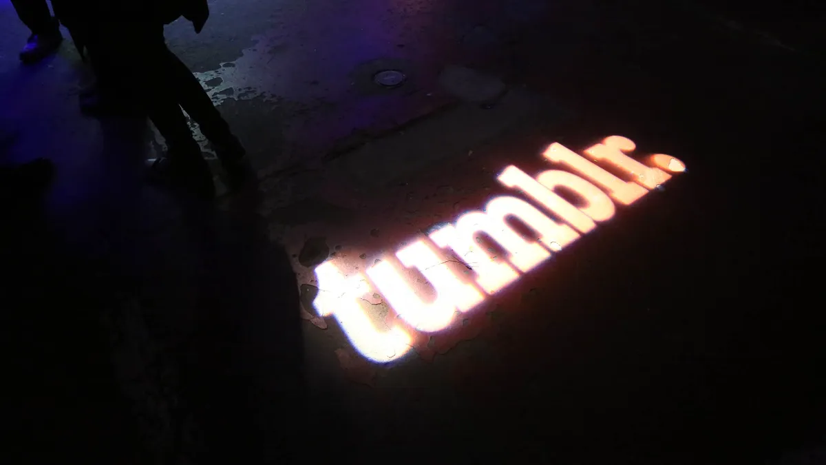 A bright projection of the Tumblr on a dark floor.