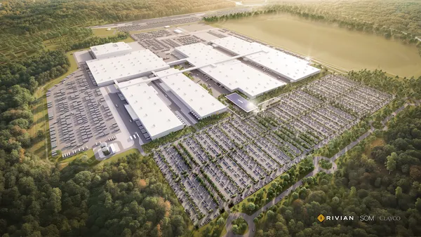 Aerial rendering of Rivian’s $5 billion electric vehicle plant in Social Circle, Ga.