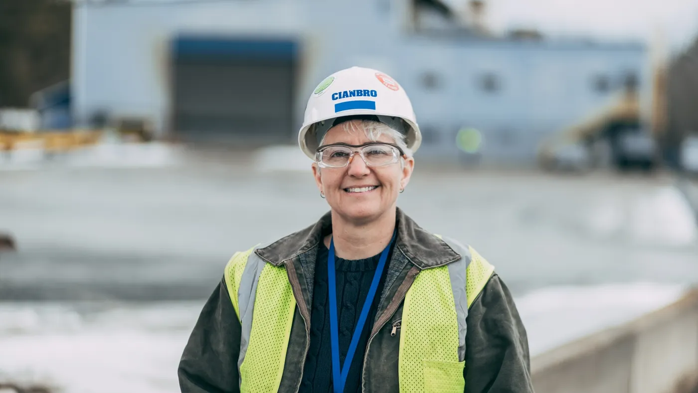 Construction worker wearing hard hat