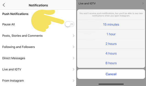 Instagram's new 'Pause all' option in settings