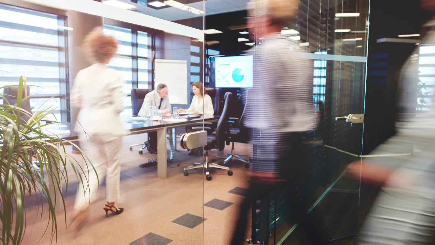 View of a crowded conference room on a busy day
