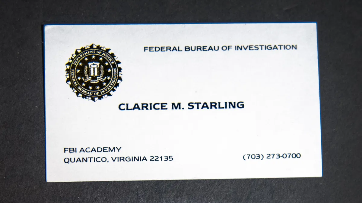 Business card from "The Silence of the Lambs" via the Federal Bureau of Investigation's artifact archive