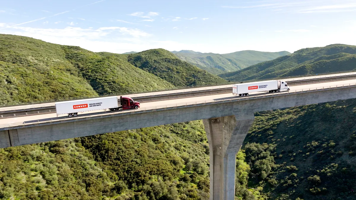 Convoy Inc. truck on bridge