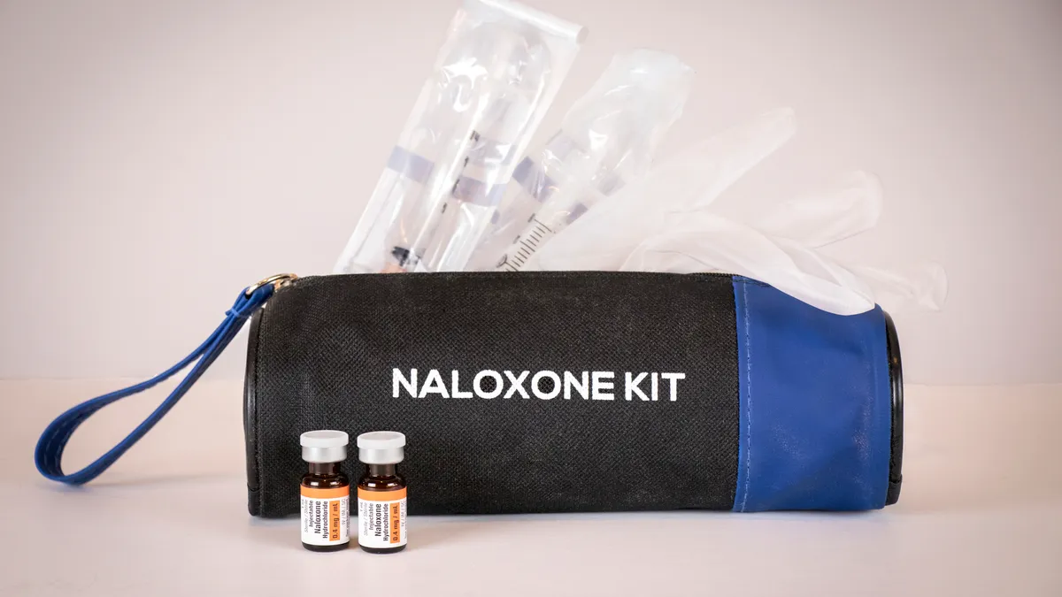 A medical kit staged in front of a white background.