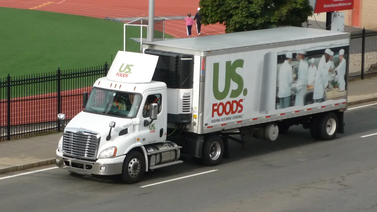 A US Foods truck hits the road on September 21, 2015.