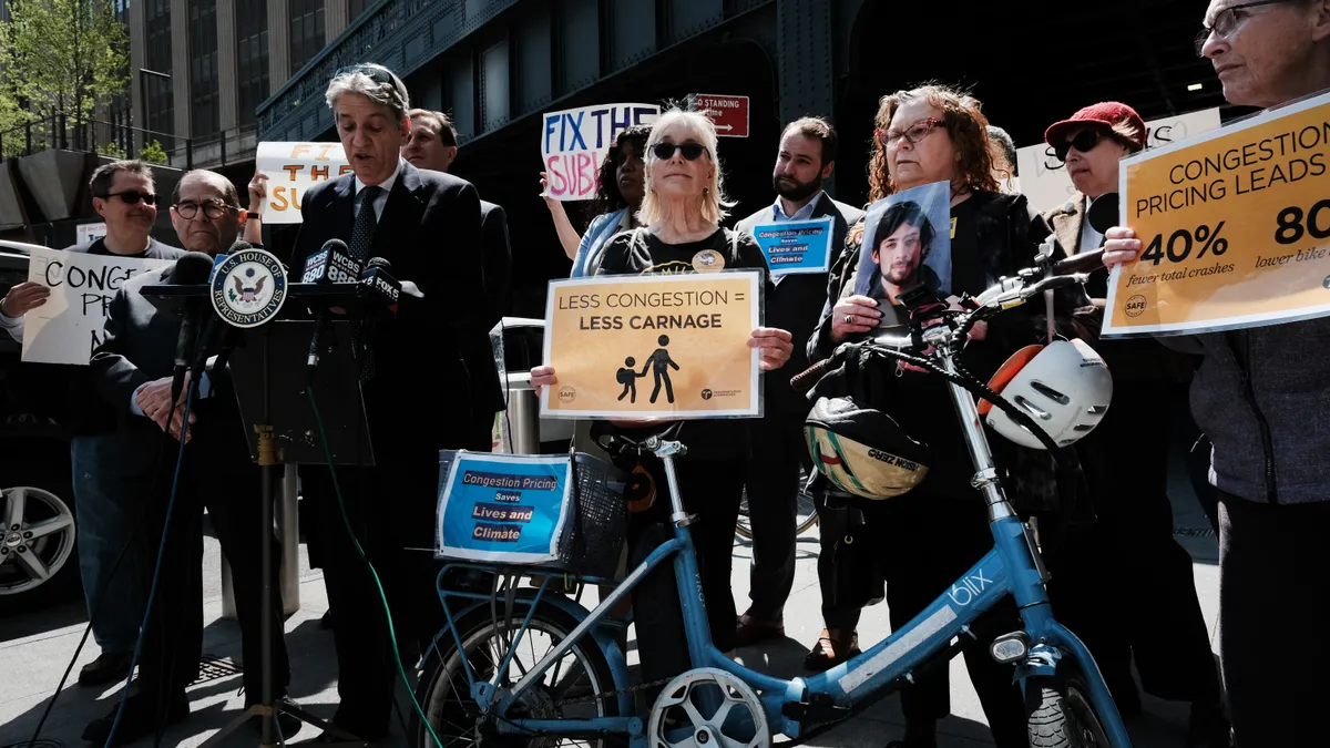 Local politicians, transportation and environmental advocates urge the immediate implementation of New York’s congestion pricing program.