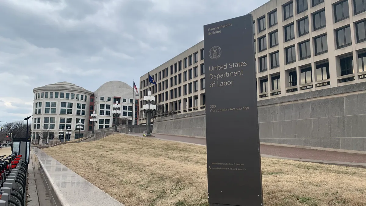 A U.S. Department of Labor sign is see outside the agency.