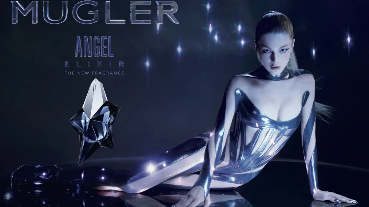 Hunter Schafer in an ad for Mugler's Angel fragrance