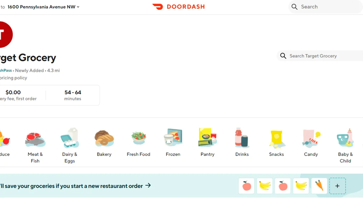 Target grocery items on DoorDash