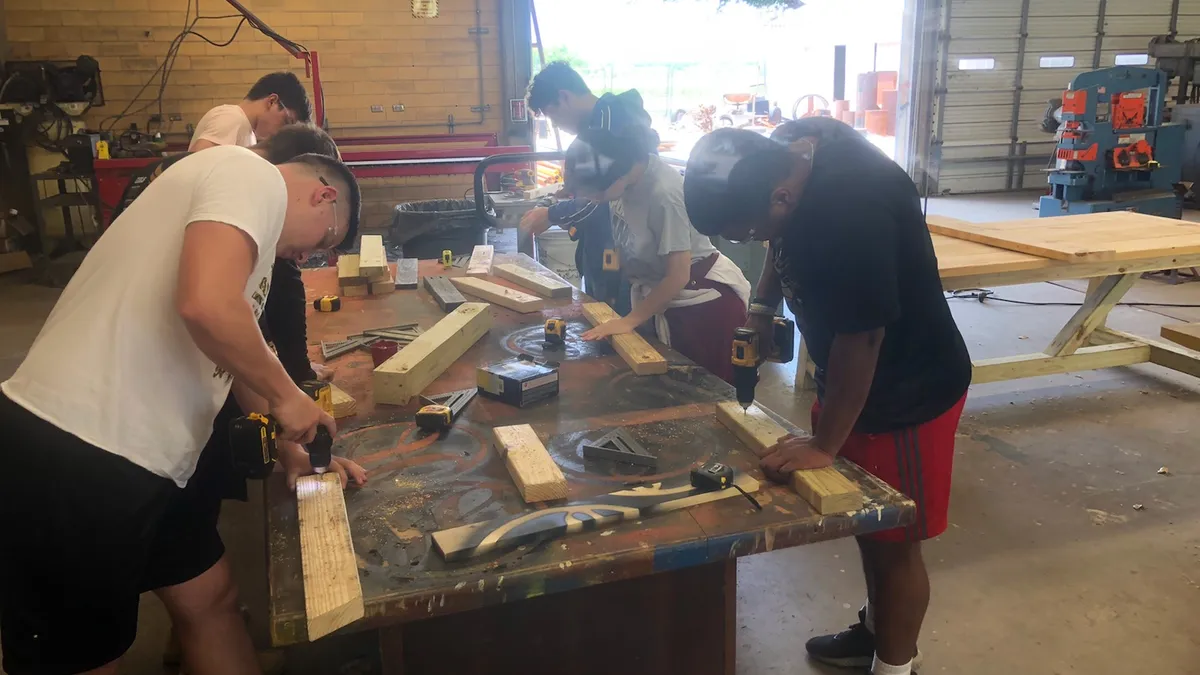 Students work on construction projects at the Ignite Technical Institute at Falfurrias High School in the Brooks County Independent School District in Texas.