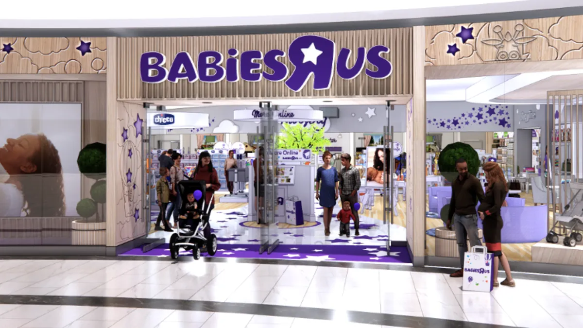 Rendering of the outside of a Babies R Us store.