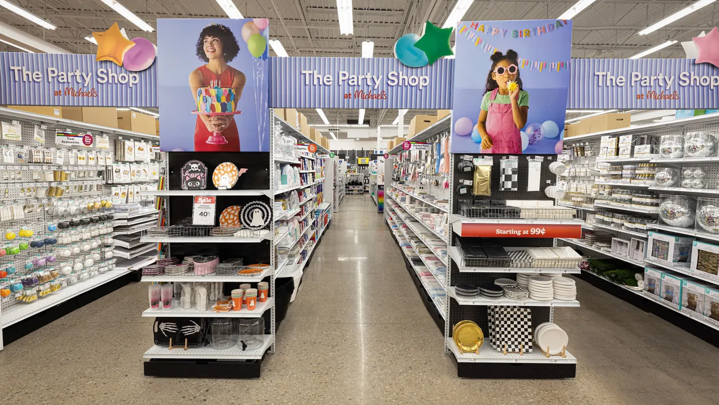 An in-store display of "The Party Shop" inside Michaels