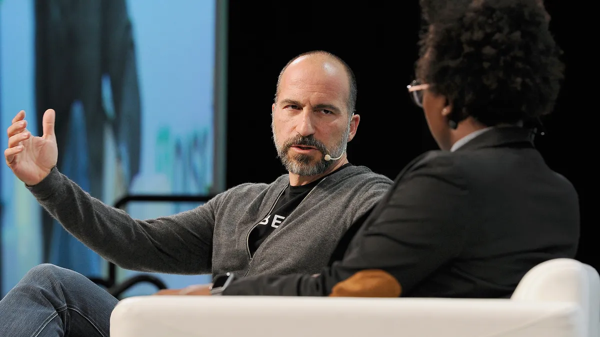 CEO Dara Khosrowshahi speaking at TechCrunch Disrupt SF 2018.