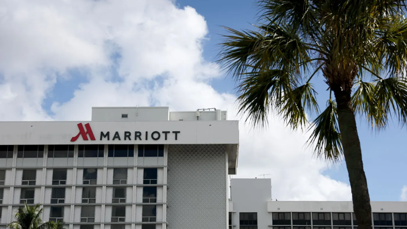 The exterior of a Marriott hotel is seen on February 11, 2025 in Miami, Florida.