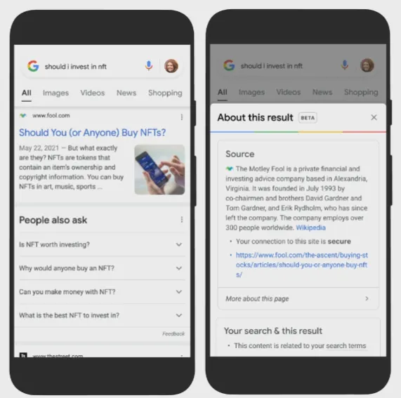 Google About This Result panel