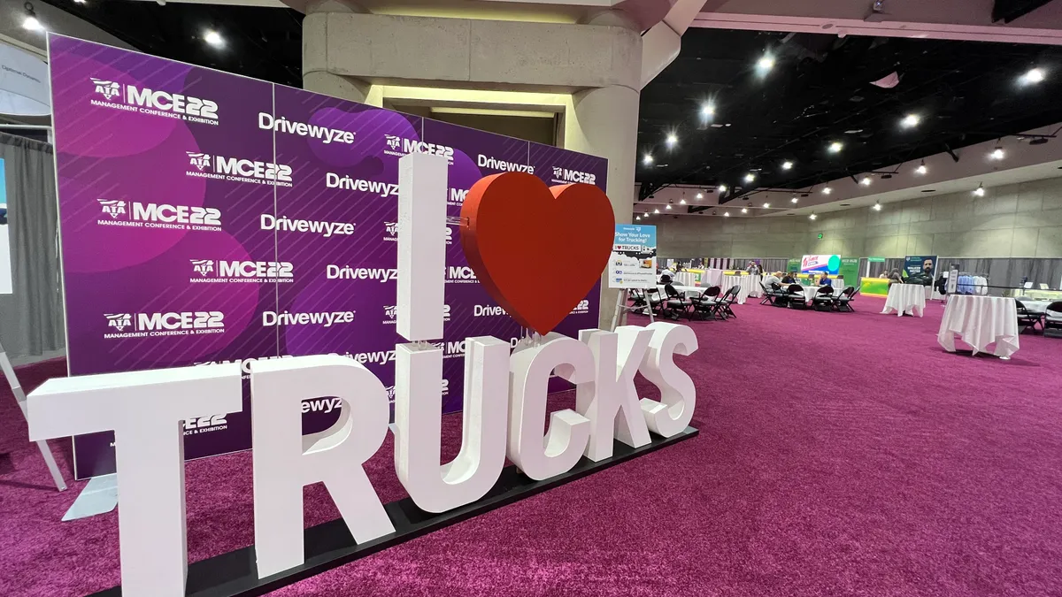 An "I Love Trucks" sign on the exhibition floor at the 2022 ATA Management Conference & Exhibition.