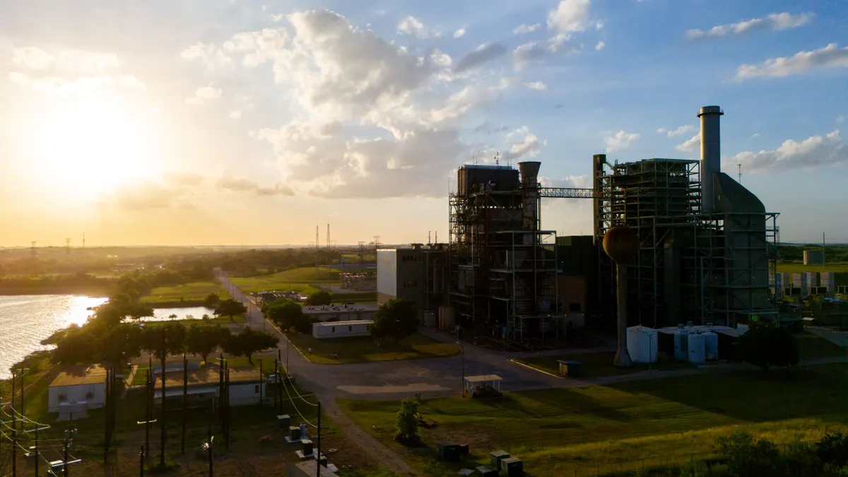 In an aerial view of a power plant