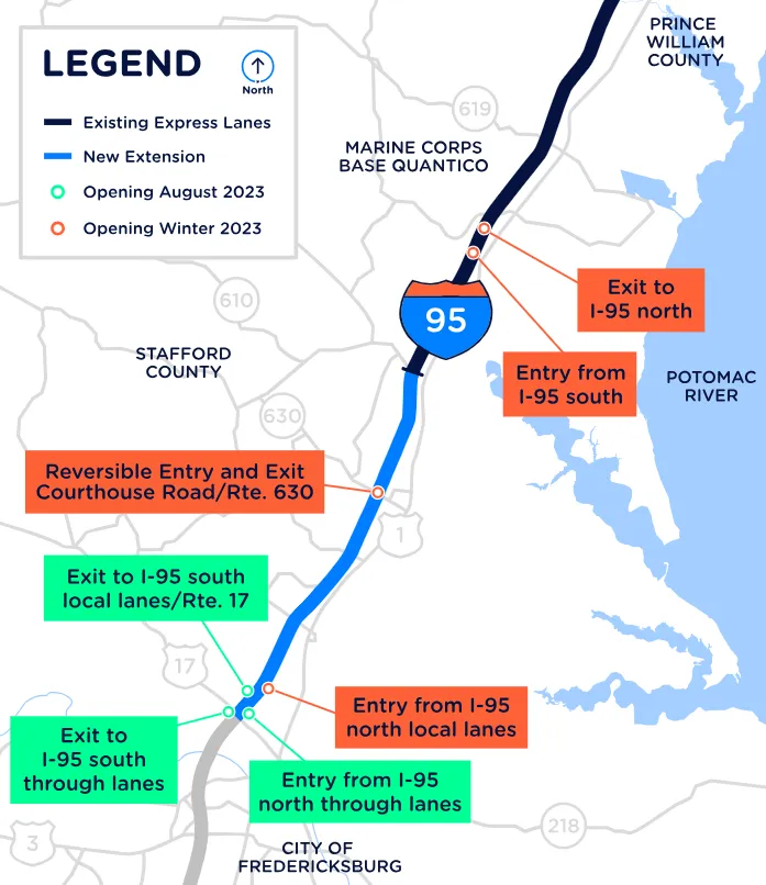 Map shows existing and new express lane route.