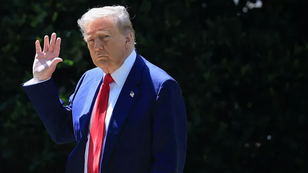 President Donald Trump waves before boarding Marine One on the South Lawn of the White House on April 29, 2025 in Washington, DC.