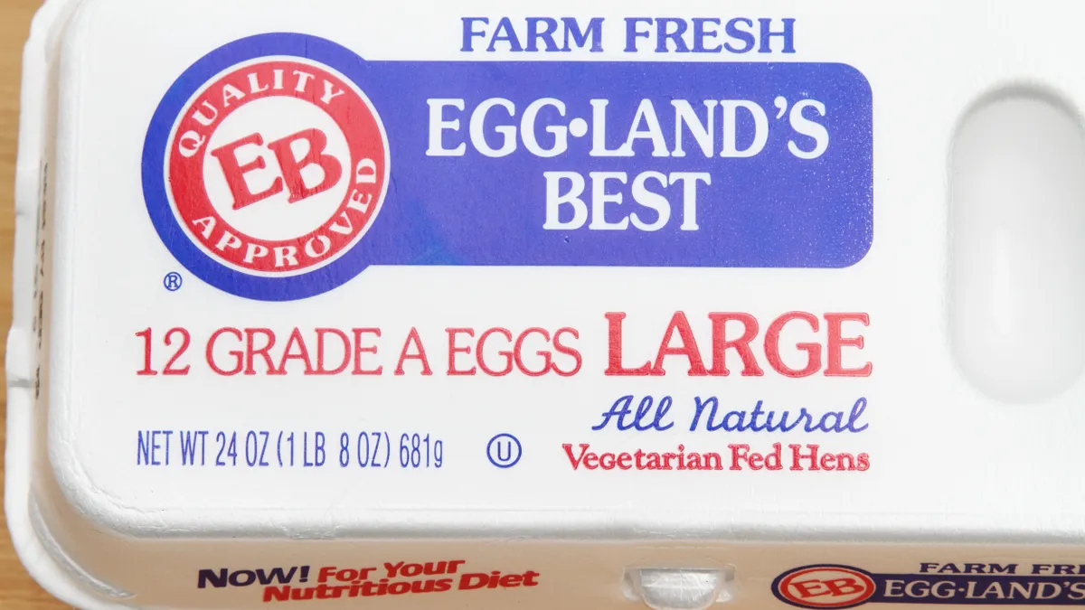 A carton of Egglands Best eggs