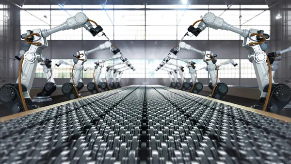 Robotic arm in assembly manufacturing factory