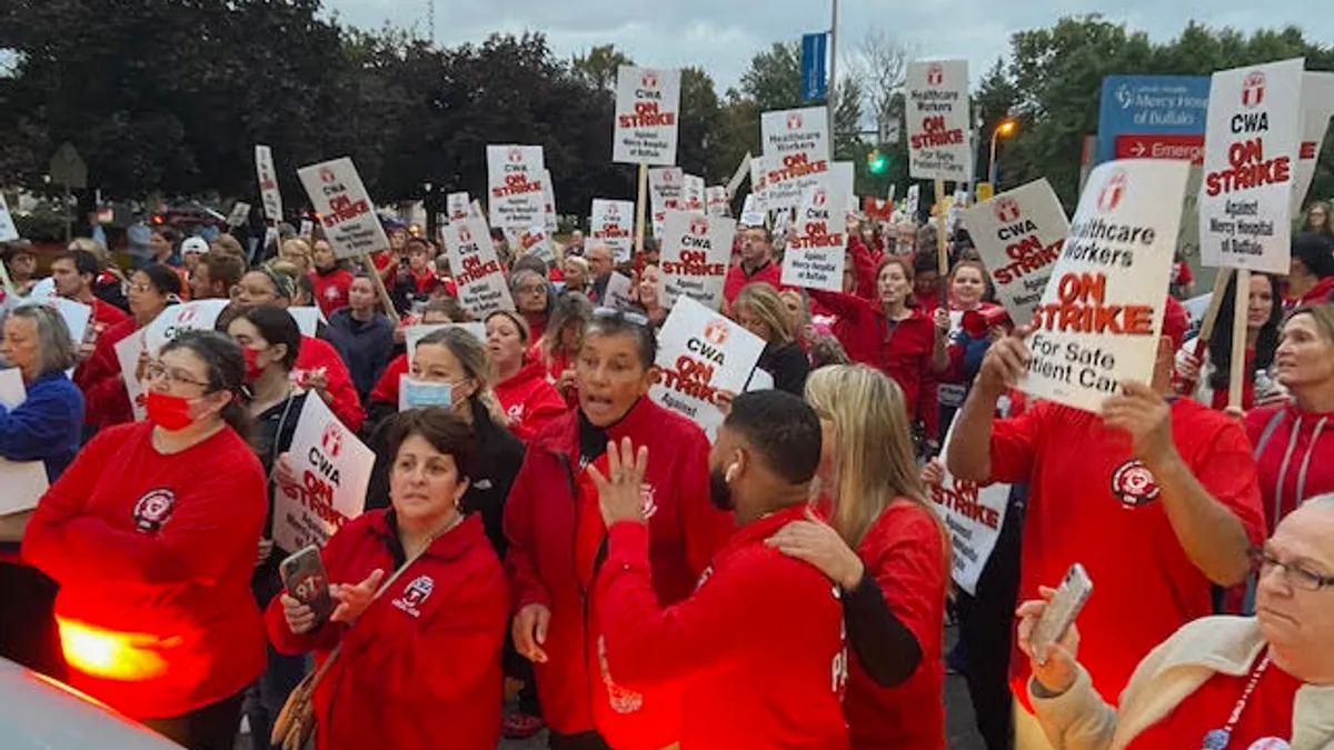 Healthcare workers at Catholic Health's Mercy Hospital in Buffalo, New York, wage a strike.