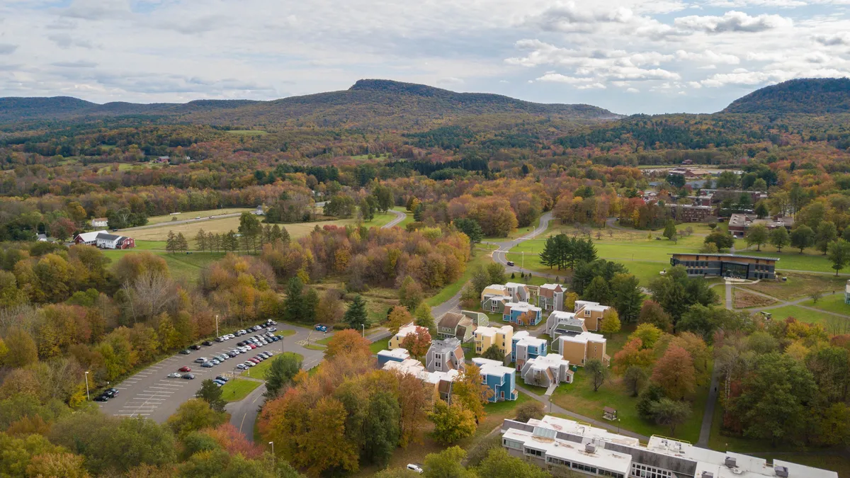 An aerial view of Hampshire College's campus, in Massachusetts.