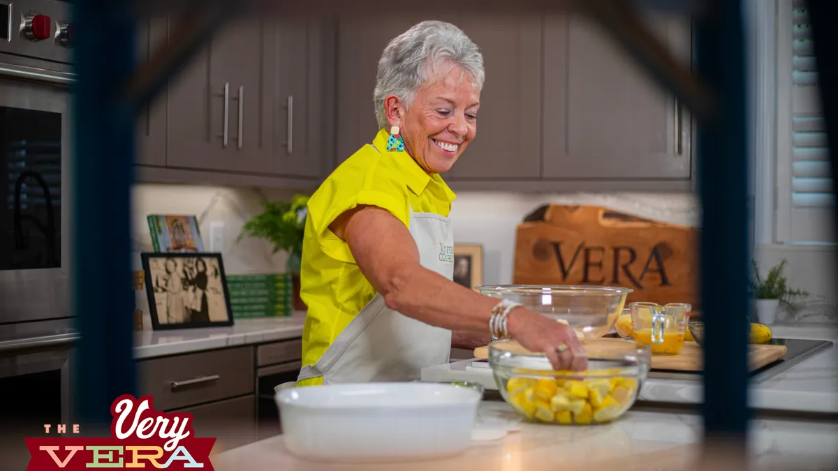 Vera Stewart on set of her cooking show The VeryVera Show