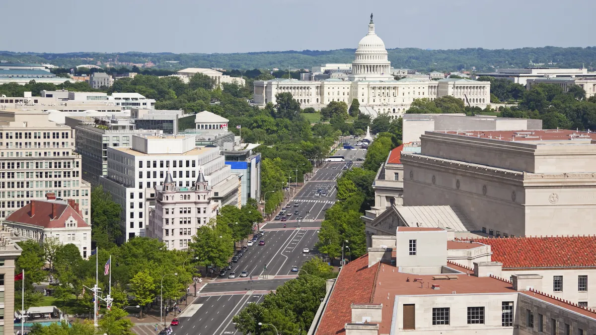 A view of Pennsylvania Ave., with the U.S. Capitol in the background.