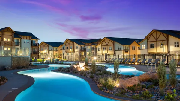Apartment complex next to a body of water