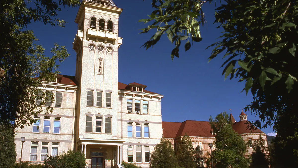 Old Main academic building on campus of Utah State University, Logan Utah.