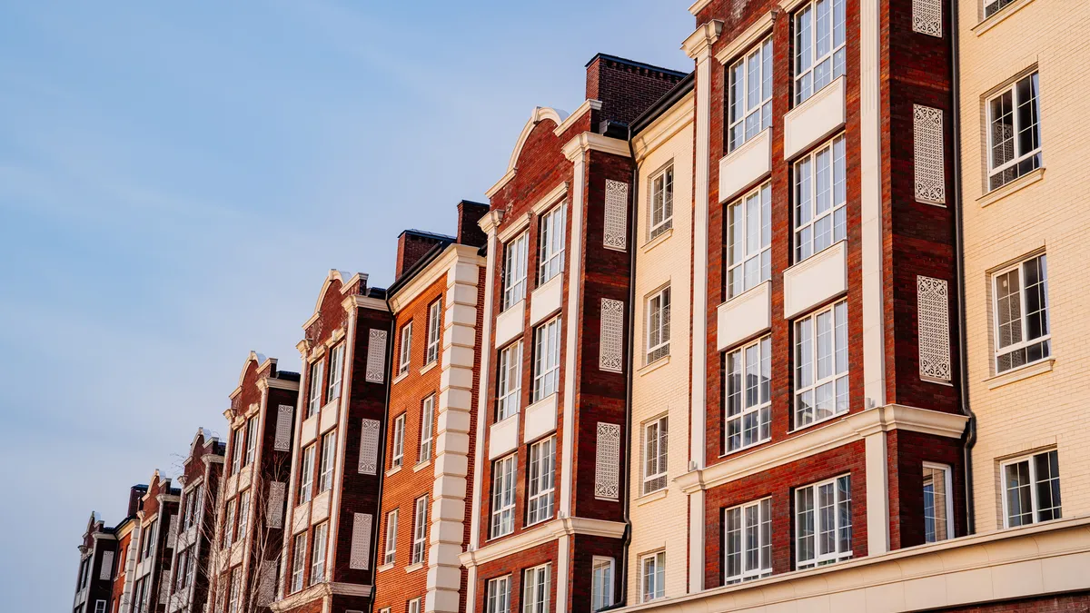 low-rise red apartment building