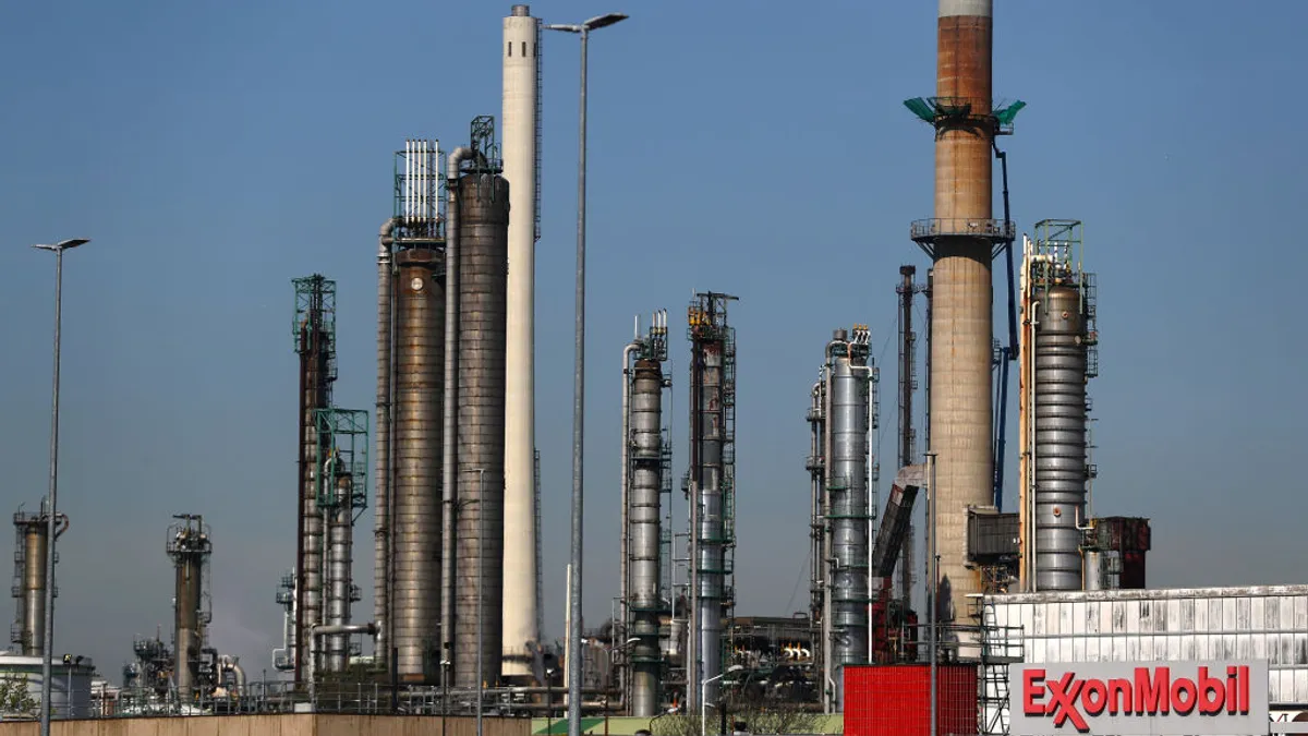 A general view of Exxonmobil or Exxon Mobil refinery in the Port of Rotterdam on April 23, 2020 in Rotterdam, Netherlands.