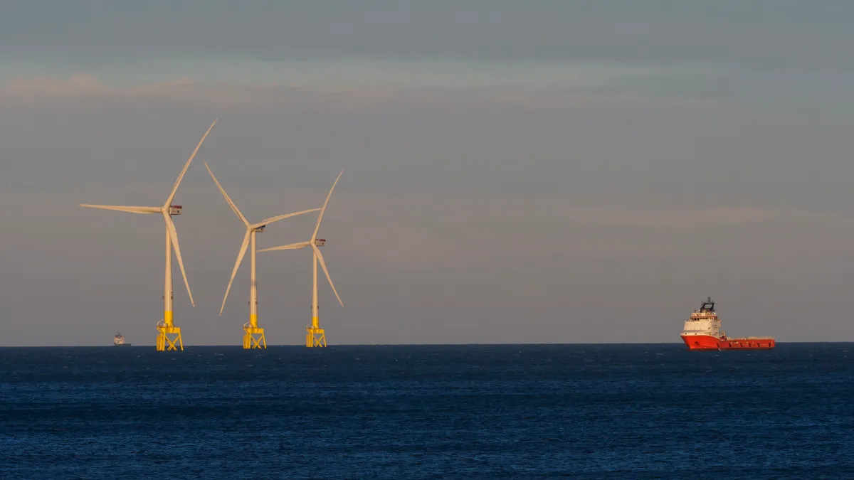 Part of the offshore wind farm in Aberdeen bay, Scotland.