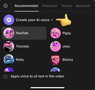 TikTok create your own voice